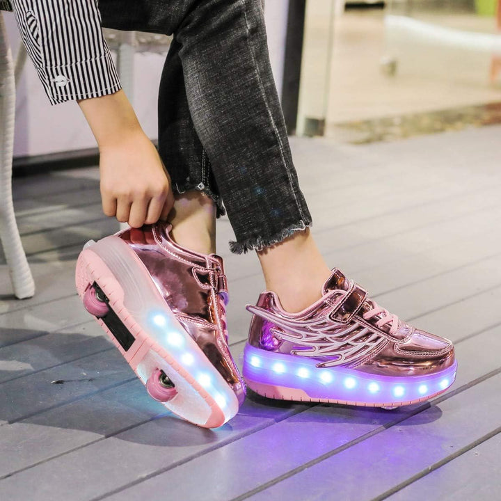 Kinderroller mit LED Licht | Automatisch Einziehbar & Abnehmbare Vorderreifen | Outdoor-Spiel-Schuhe
