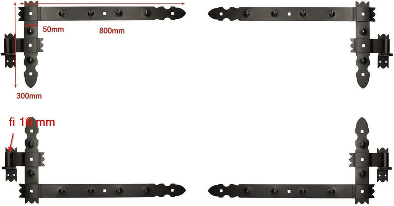 KOTARBAU® Winkelband 800 x 300 mm mit Kloben 2 Paar Fensterladenband Winkelscharnier Türband Torband
