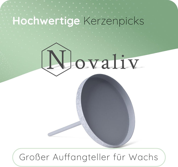 Novaliv 4X Kerzenpick Flach 6,5 cm GRAU Kerzenhalter für Adventskranz Kerzenpin Weihnachtskranz, 4