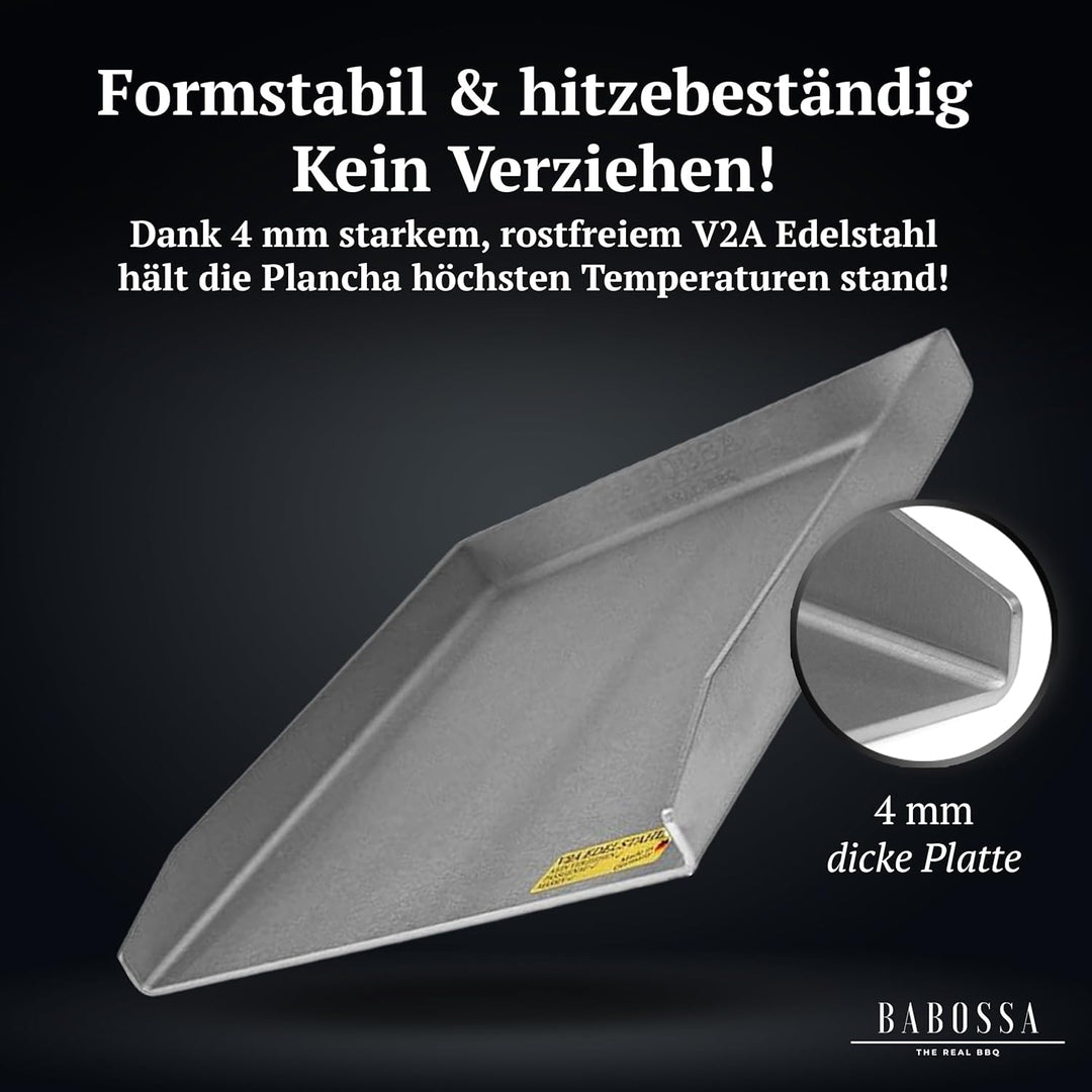 BABOSSA Grill Plancha aus V2A Edelstahl – Erstklassige Verarbeitung & perfekte Hitzeverteilung – kom