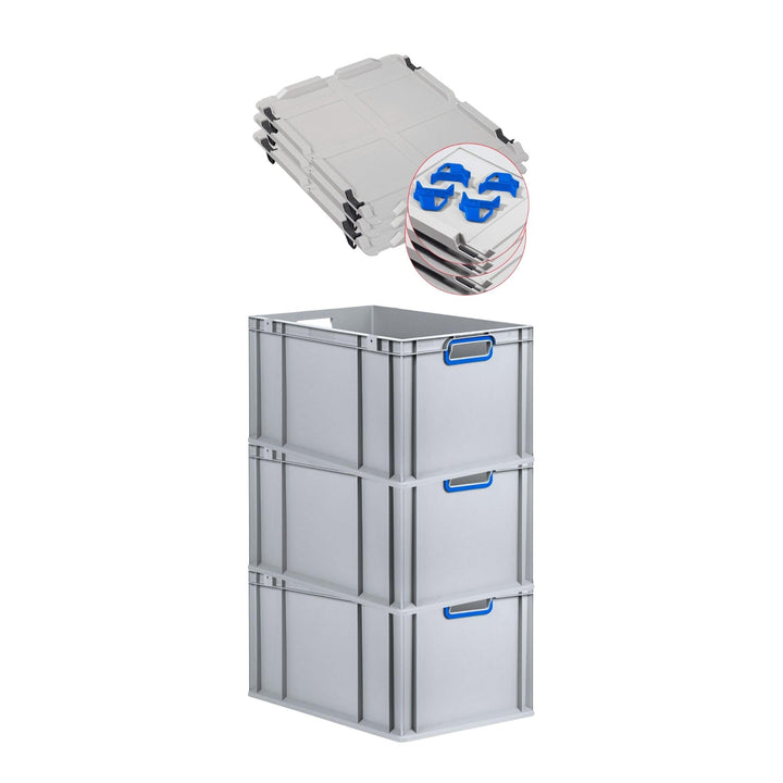 SuperSparSet 3x Eurobox NextGen Color mit Auflagedeckel & Schiebeschnappverschlüsse, HxBxT 32x40x60c
