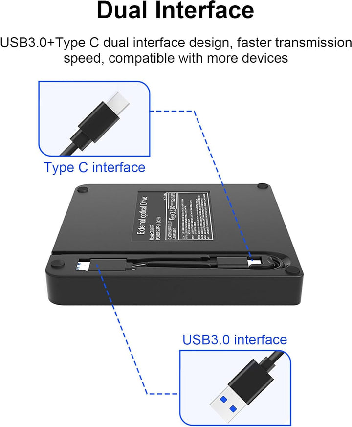 Externes CD DVD Laufwerk, USB 3.0 Typ C CD DVD Brenner Lesegerät, Tragbarer DVD Brenner mit Steckpla