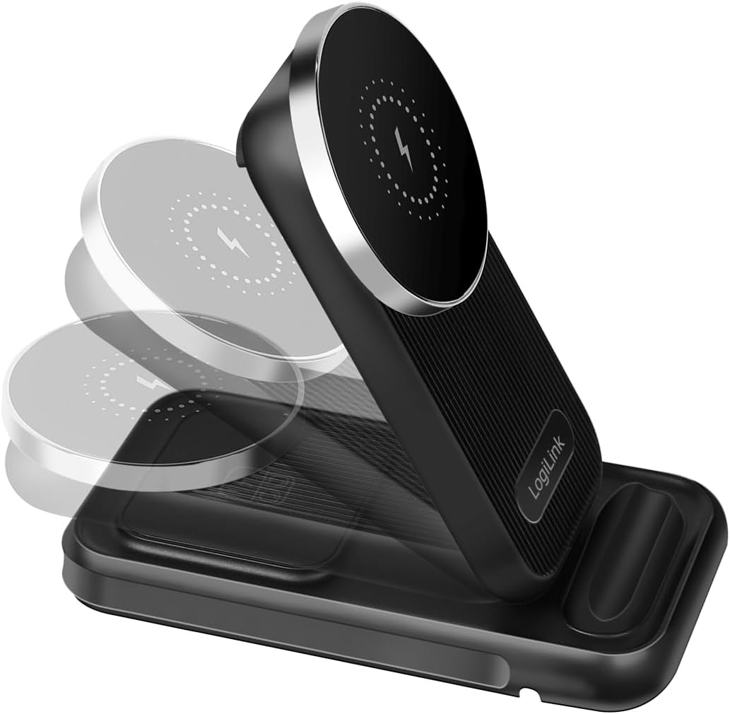 LogiLink PA0292-4-in-1 Ladestation mit max. 20,5 W, Apple MagSafe kompatibel, für Samsung/Apple Watc