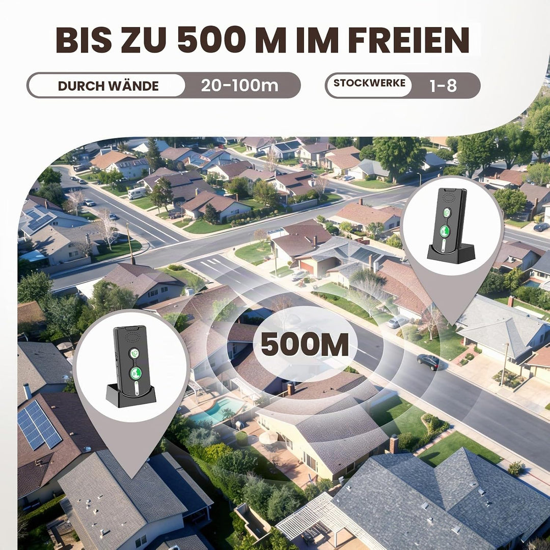 Gegensprechanlage, 2-Wege-Gegensprechanlage, kabelloses Intercom-System für Zuhause, 500M SOS Alarm