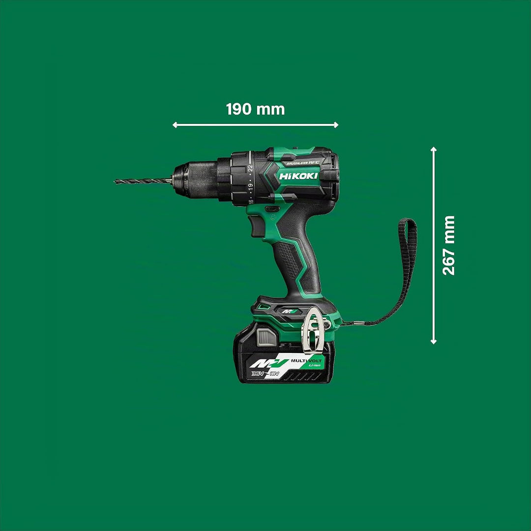 HIKOKI Akku Bohrschrauber DS36DCWRZ, Bohrfutterspannweite: 1,5-13 mm, (36V 2,5 Ah Akkus, Max. Festdr