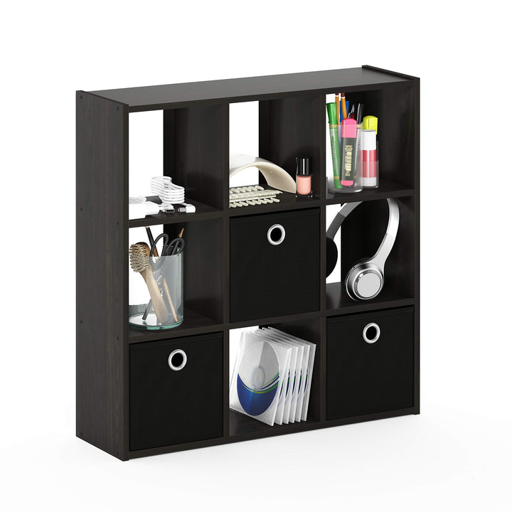Furinno Simplistic Organizer/Regal mit 9 Fächern und 3 Einschüben, holz, Espresso/Schwarz, 20.07 x 6