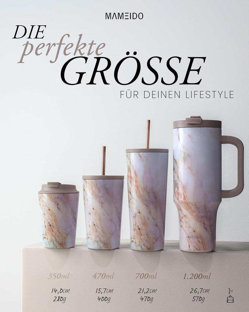 MAMEIDO Thermobecher mit Strohhalm 470ml & 700ml - Trinkbecher mit Deckel und Strohhalm aus Edelstah