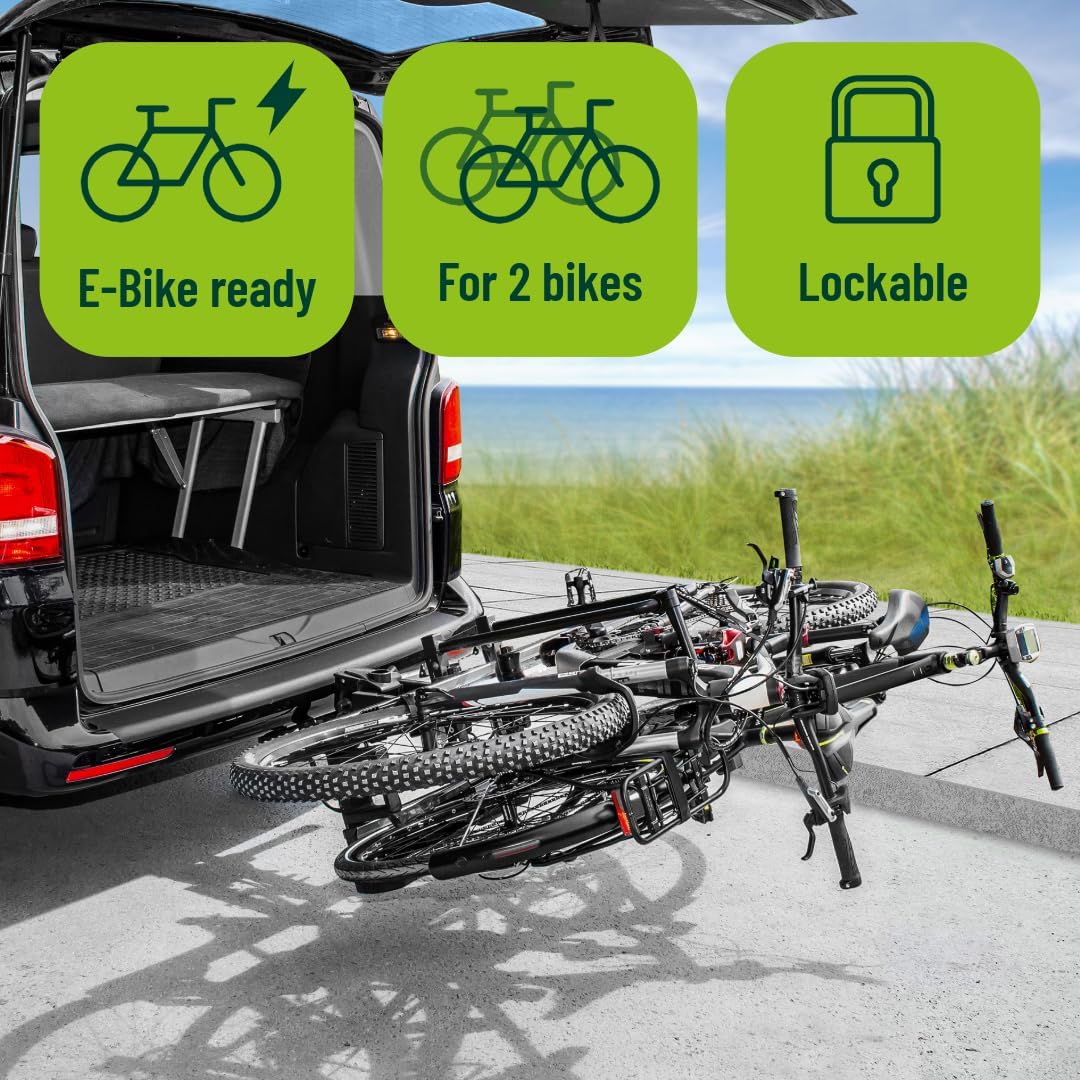 EUFAB 11523 Fahrradträger PREMIUM 2 Plus, E-Bike geeignet, für grosse Heckklappen, komplett vormonti