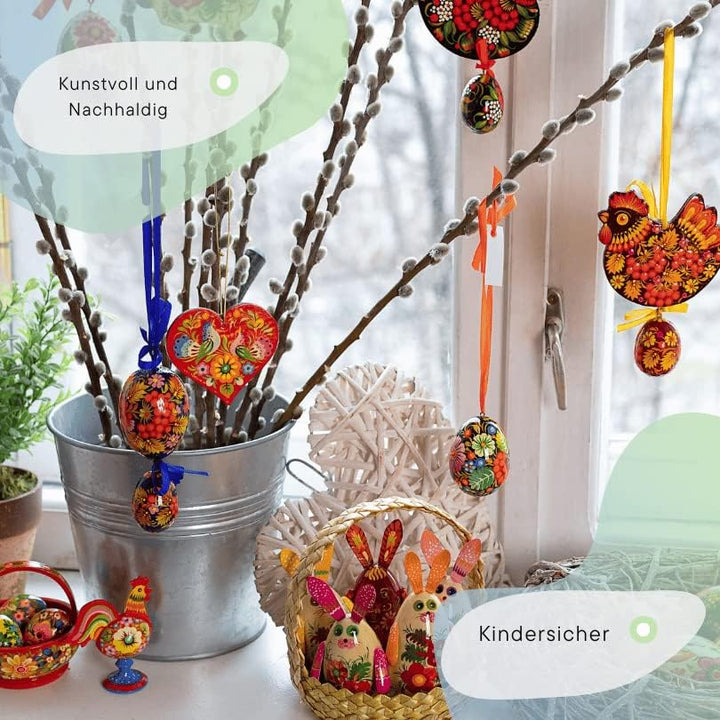 Schöner Osterhase Deko für den Osterstrauss aus Holz Handbemalt - Hasen Osterdekoration zum Aufhänge