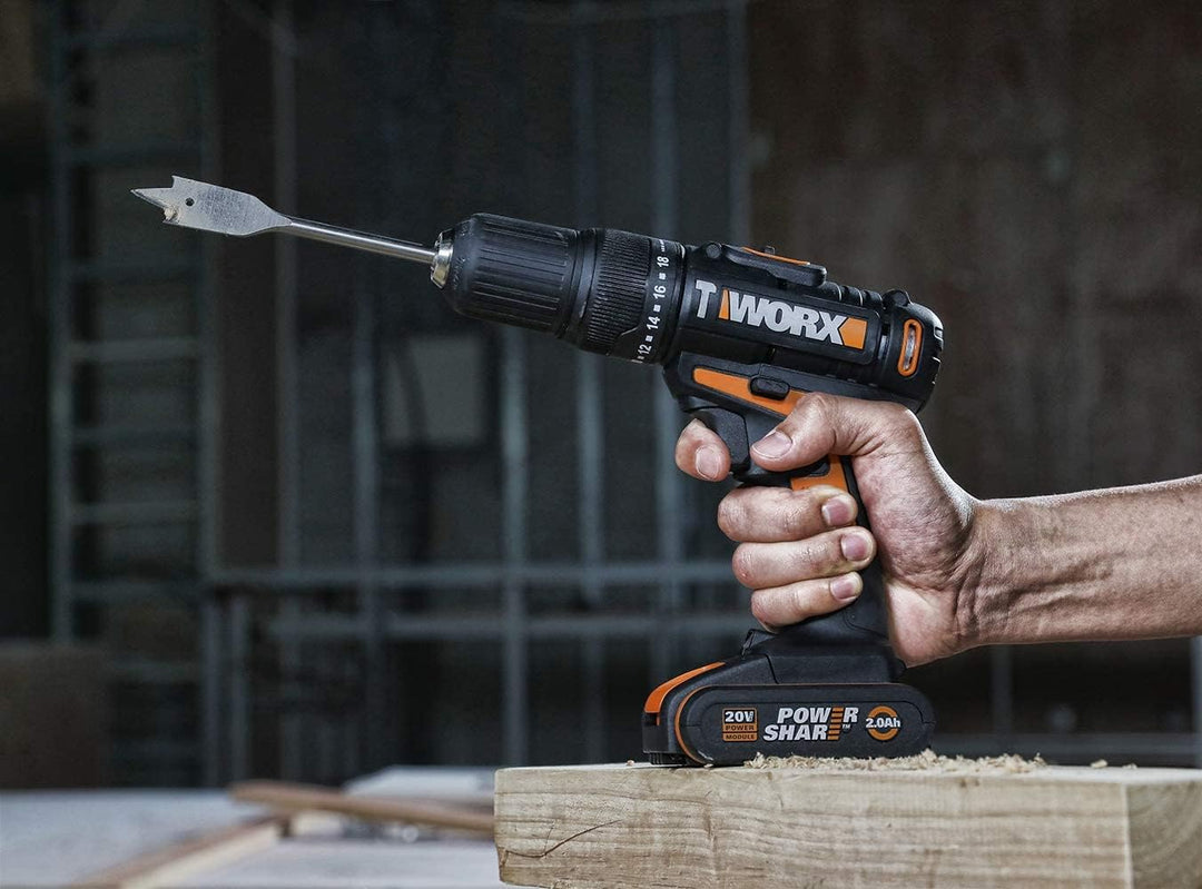 WORX 18V(20V MAX) Akku-Schlagbohrschrauber WX371, 2,0Ah, PowerShare, 2 Gänge, Koffer, 13mm Bohrfutte