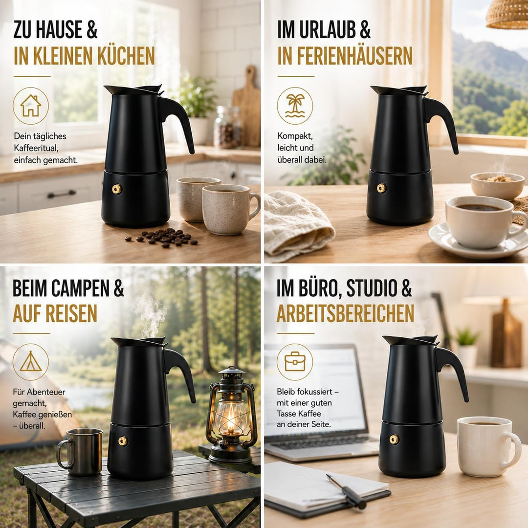 ROYAL SWISS® Edelstahl Mokkakanne 4 Tassen – Espressokocher Induktion | Italienischer Kaffeekocher |
