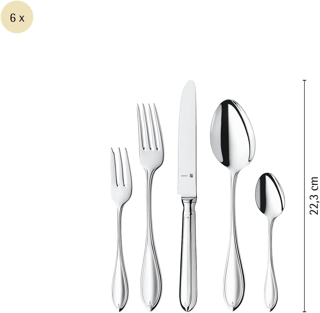 WMF Premiere Edelstahl Besteck Set 6 Personen, Essbesteck Set 30 teilig, Hohlheftmesser, Cromargan p