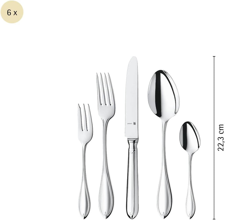 WMF Premiere Edelstahl Besteck Set 6 Personen, Essbesteck Set 30 teilig, Hohlheftmesser, Cromargan p