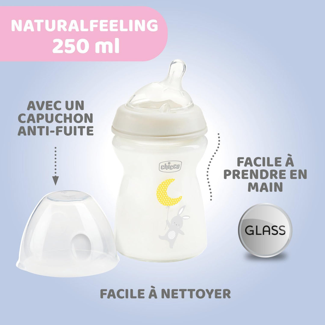 Chicco Natural Feeling Anti-Kolik Babyflasche für 0+ Monate, 250 ml, mit Weichem Silikonsauger und D