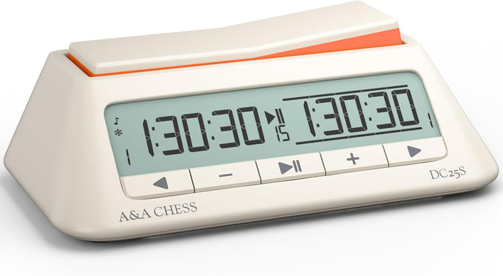 A&A Clock, Digital Chess Timer with 36 Tournament Modes, Stylish Minimalist Design with Rocker, Port