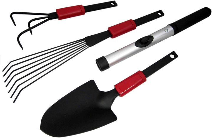 MK Handel - Gartengeräte-Set - 4-tlg. Gartenset bestehend aus Grubbler, Schaufel, Rechen und praktis