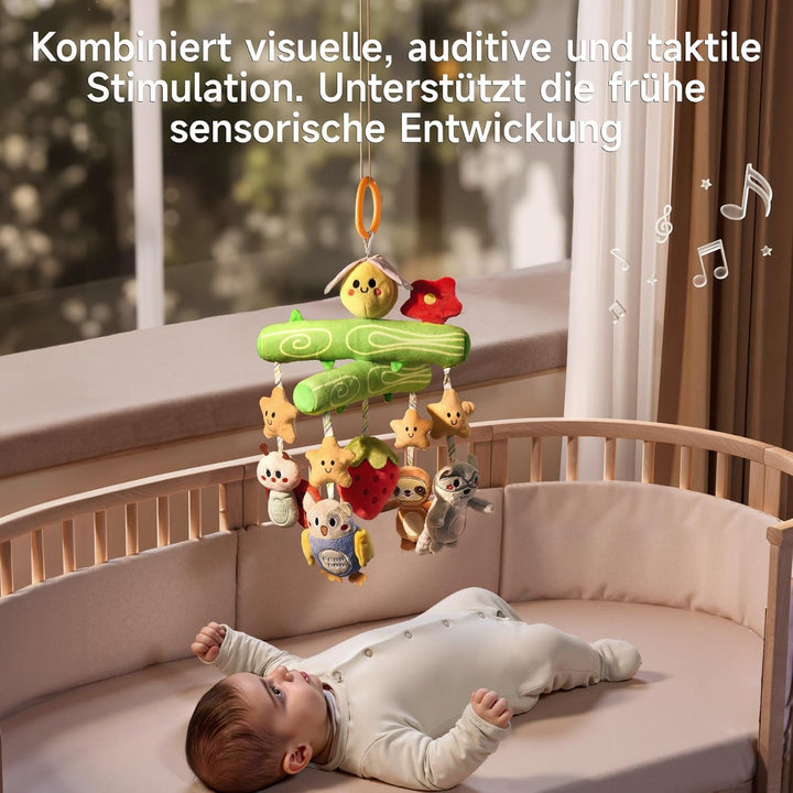 TUMAMA Babyspielzeug 0 3 6 12 Monate, Krippen-Mobile Spielzeug mit Quietschen, Knistern, Rassel, Mon