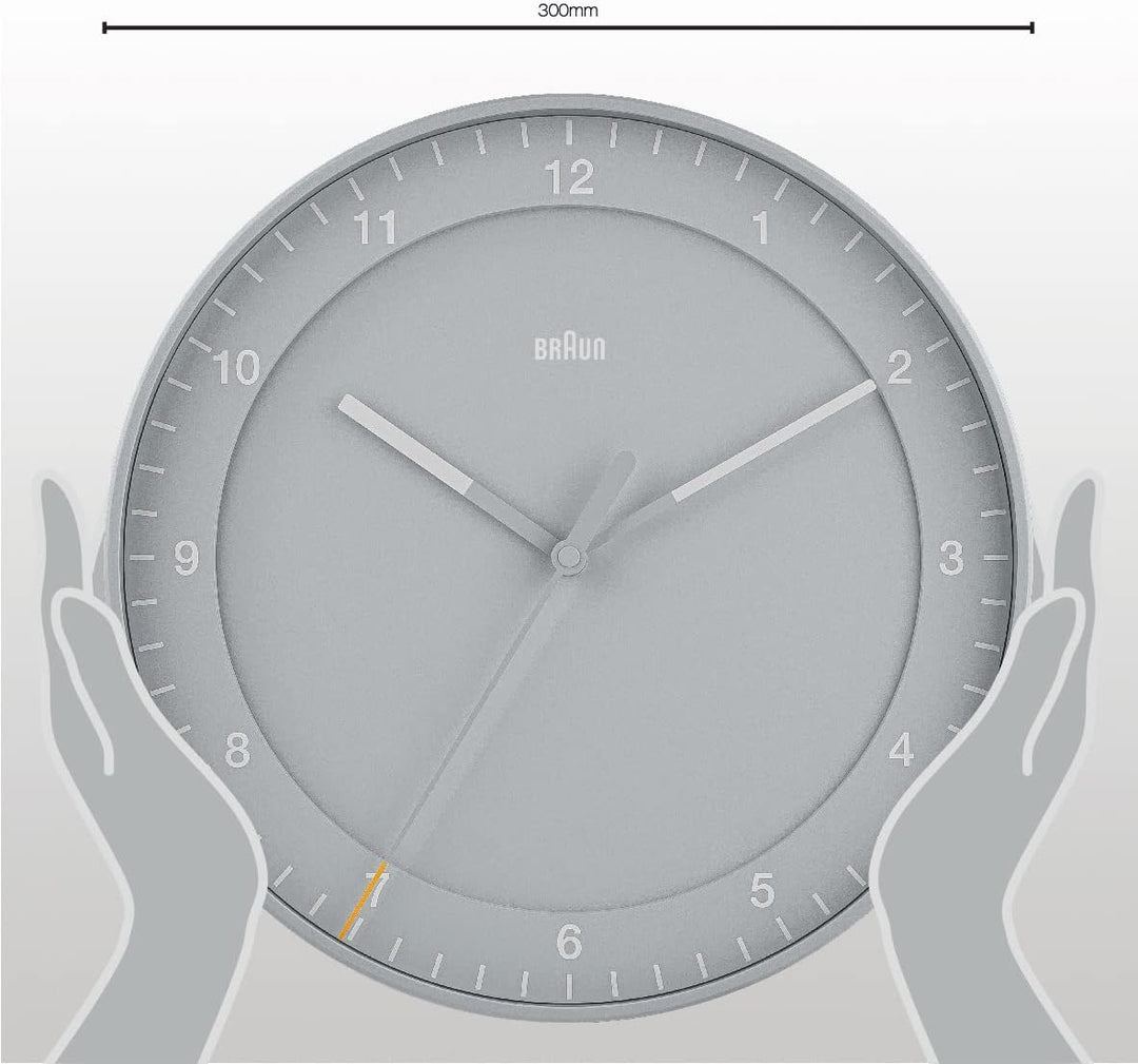 Braun Classic Grosse Analog-Wanduhr mit geräuschlosem Uhrwerk (kein Tickgeräusch), leicht ablesbar,