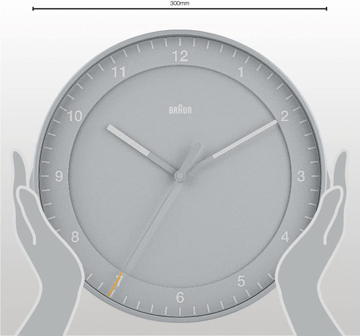 Braun Classic Grosse Analog-Wanduhr mit geräuschlosem Uhrwerk (kein Tickgeräusch), leicht ablesbar,