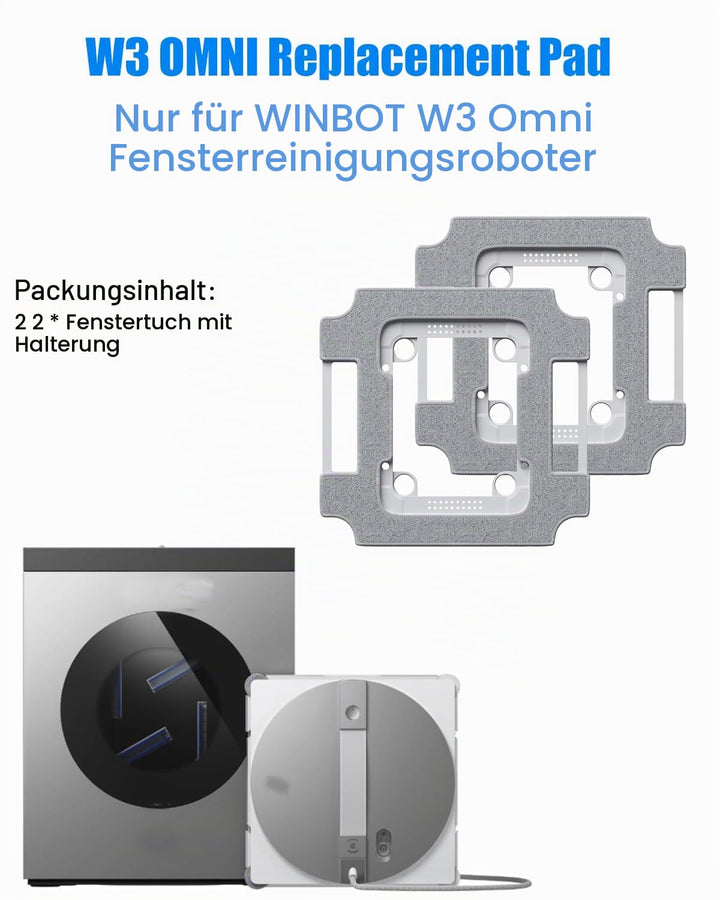 2 Stück W3 Omni Mikrofaser-Reinigungspad mit Halterungen für ECOVACS WINBOT W3 Omni Fensterputzrobot