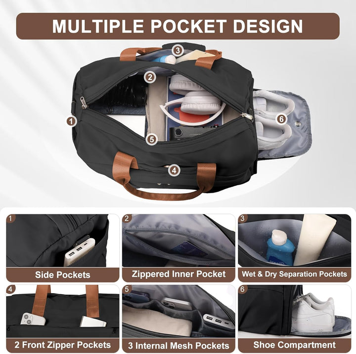 HYC00 Sport Duffel Bag Damen Sporttasche mit Schuhfach Reisetasche Damen Weekender Travel Bag Handge