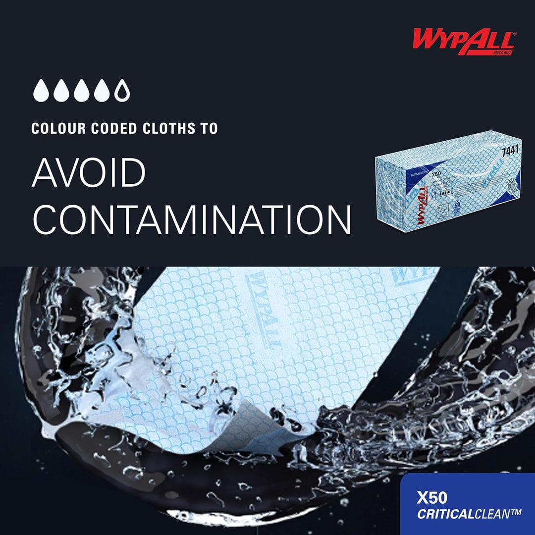 WypAll® X50 Critical Clean™ 7441, blaue, farbcodierte Reinigungstücher mit Interfold-Faltung, für kr