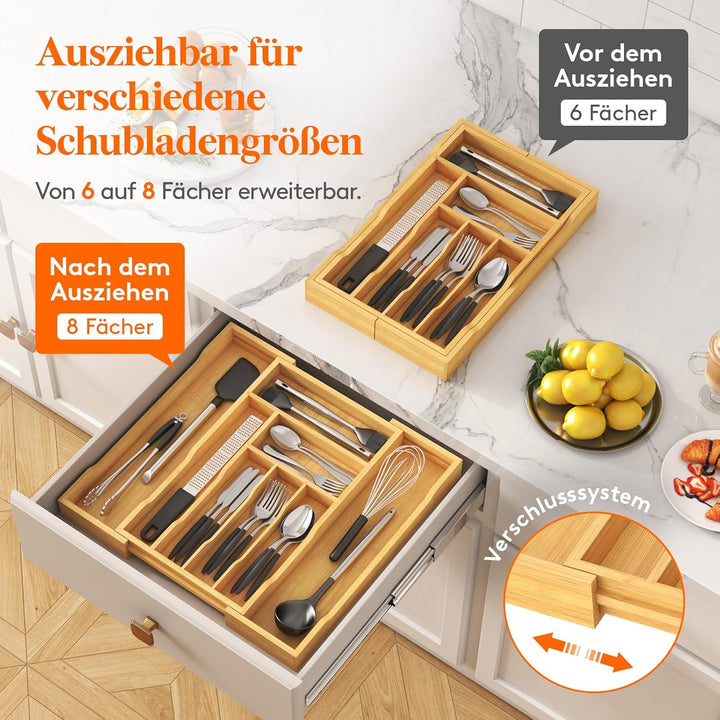 Lifewit Besteckkasten für Schubladen, Tiefe 47 cm, Ausziehbarer Besteckeinsatz Breite bis zu 50 cm,