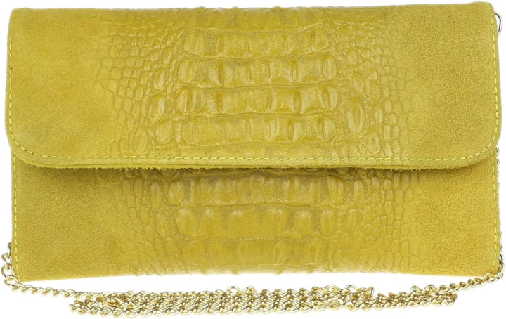 Girly Handbags Schlichte Clutch aus italienischem Wildleder mit Krokodilmuster, Gelb