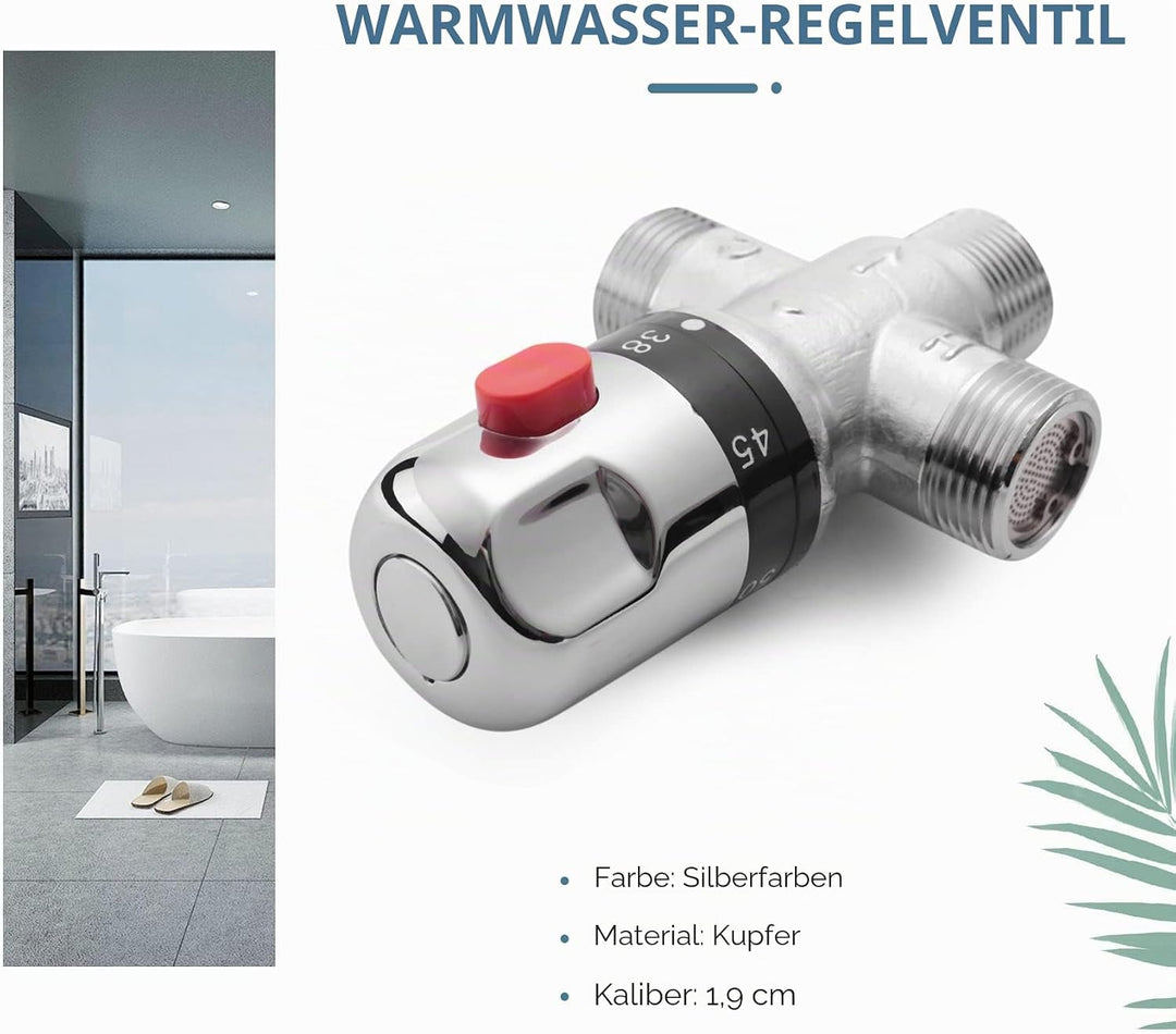 Jevina 3 Wege Thermostat Mischventil Aus Massivem Kupfer, 3/4 Solar Warm Wasser Bereiter, Regulieren