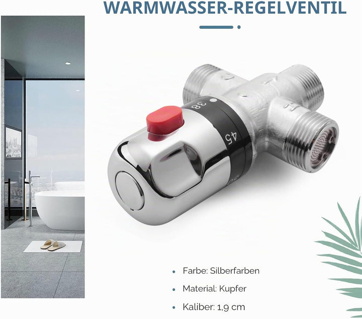 Jevina 3 Wege Thermostat Mischventil Aus Massivem Kupfer, 3/4 Solar Warm Wasser Bereiter, Regulieren