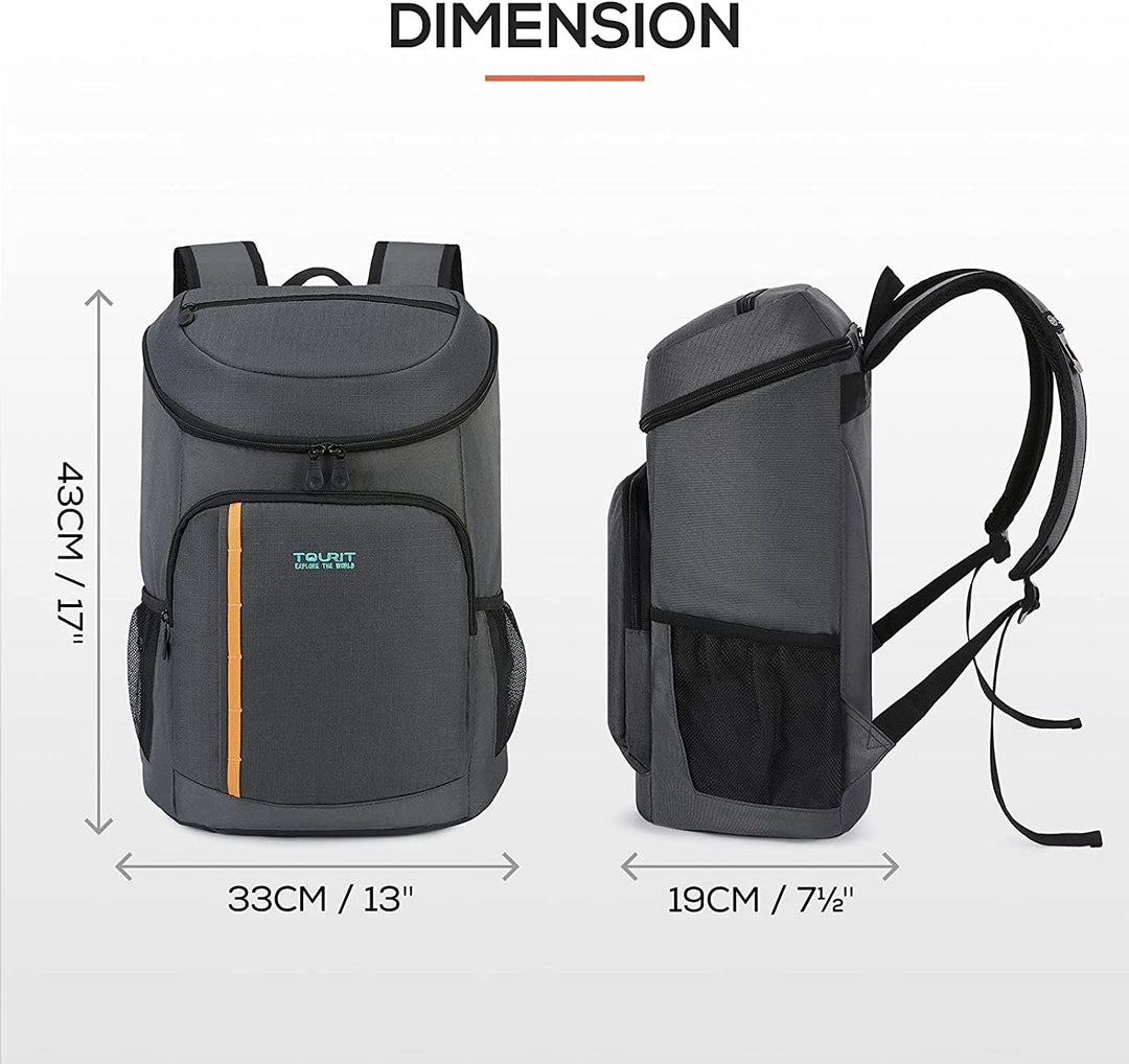 TOURIT Kühlrucksack Leichter Rucksack 28L mit Flaschenöffner Hält 30 Dosen Dunkelgrau, Dunkelgrau