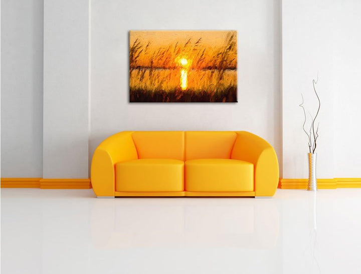 Pixxprint Sonnenuntergang am See als Leinwandbild/Grösse: 100x70 cm/Wandbild/Kunstdruck/fertig bespa