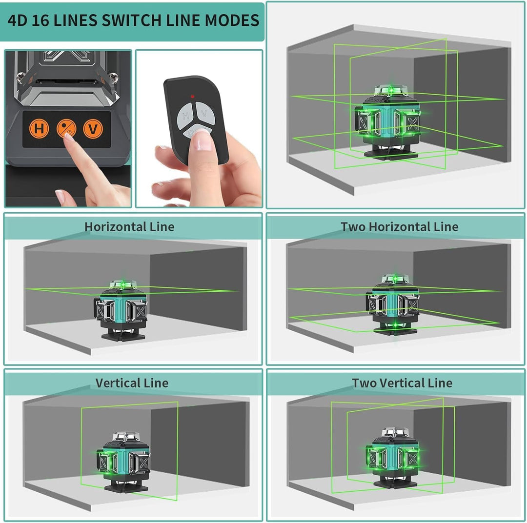 Kreuzlinienlaser Grün 4x360°, Laser Wasserwaage 16 Linien, Baulaser Kreuzlaser Linienlaser Selbstniv