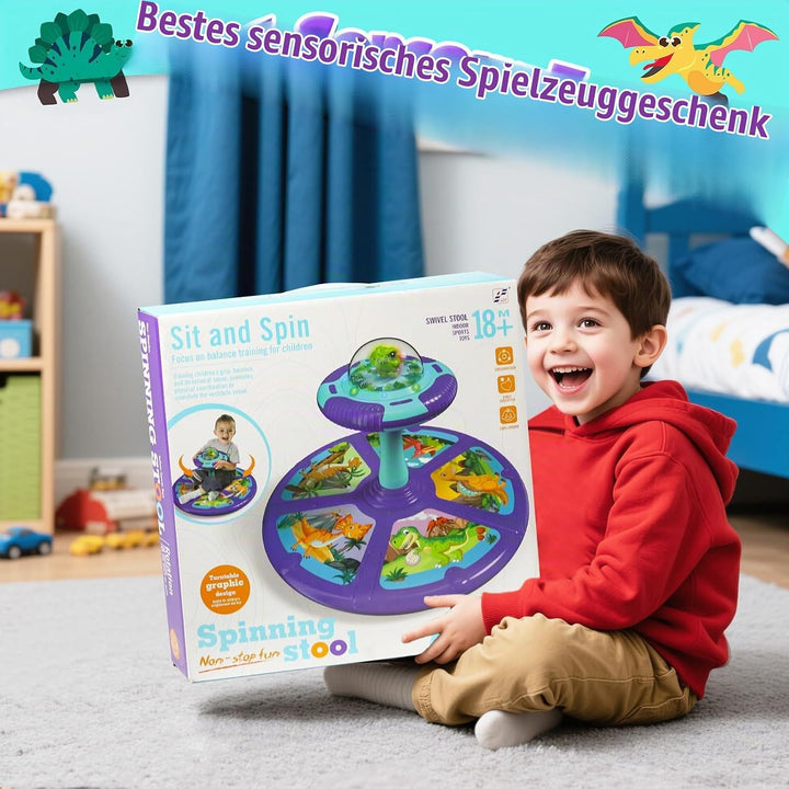 Wdmiya Dinosaurier Karussell Drehstuhl für Kinder 1 2 3 Jahr | 360°Sensorischer Drehstuhl mit LED-Be