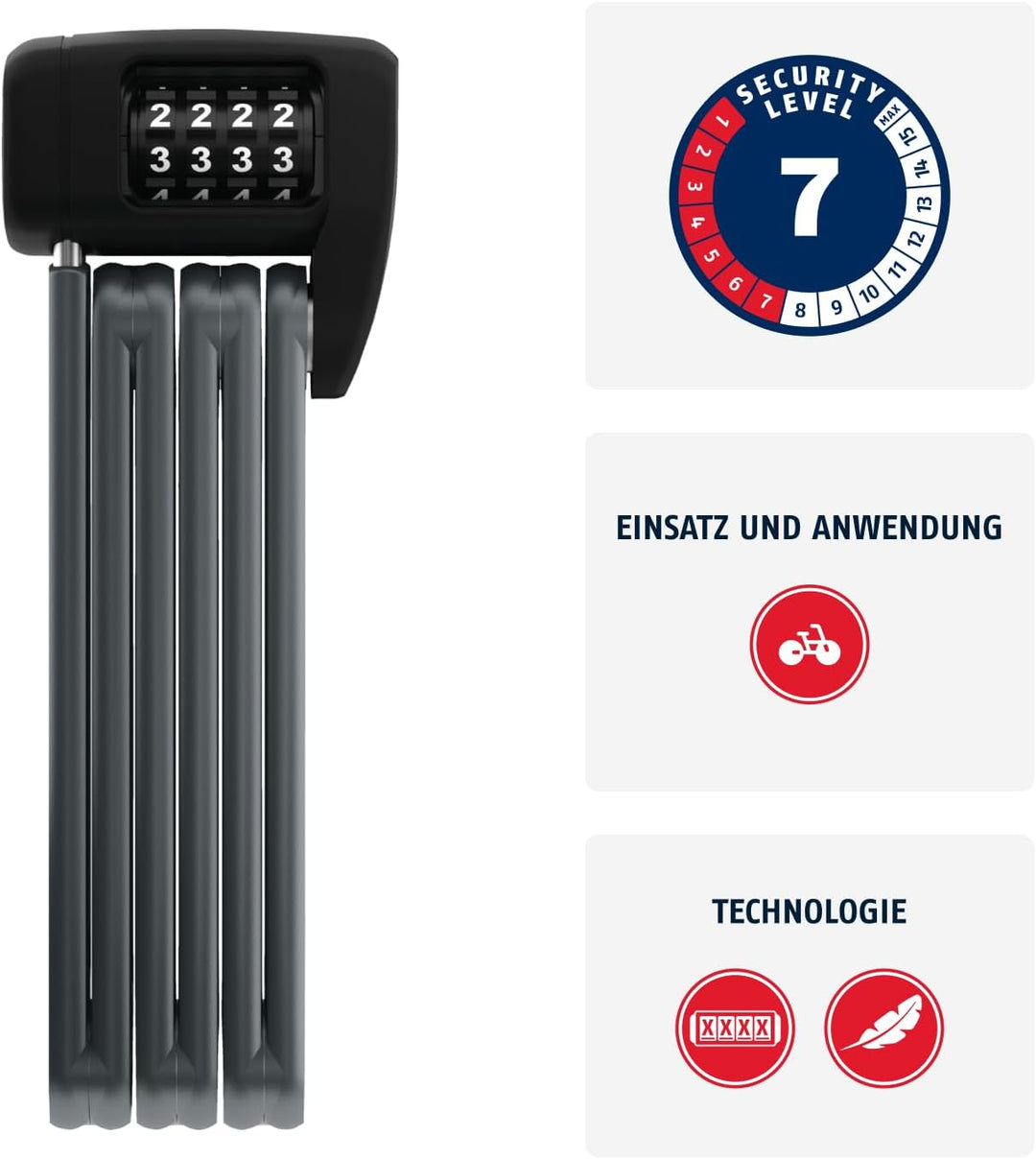 ABUS Faltschloss Bordo Lite 6055C - mit SR-Halterung - Extra-leichtes Zahlenschloss, ideal für Rennr