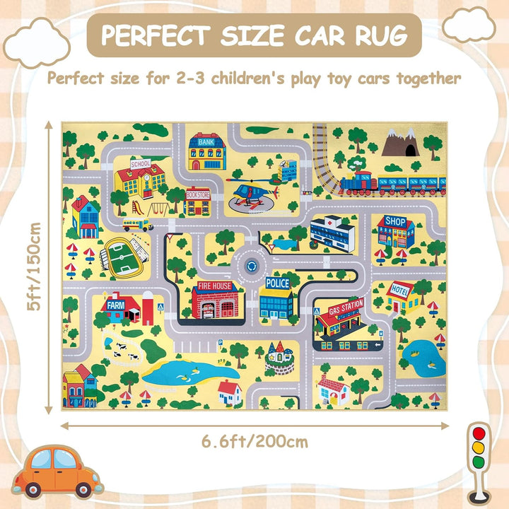 Capslpad Kinder Teppich Spielteppich für Kinder Stadt 150x200cm Rutschfest Kinderteppich Spielmatte
