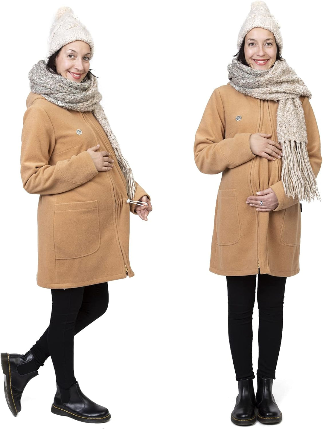 Viva la Mama - schicker Umstands- und Tragemantel für den Winter - VALENTIN L beige - vorn und hinte