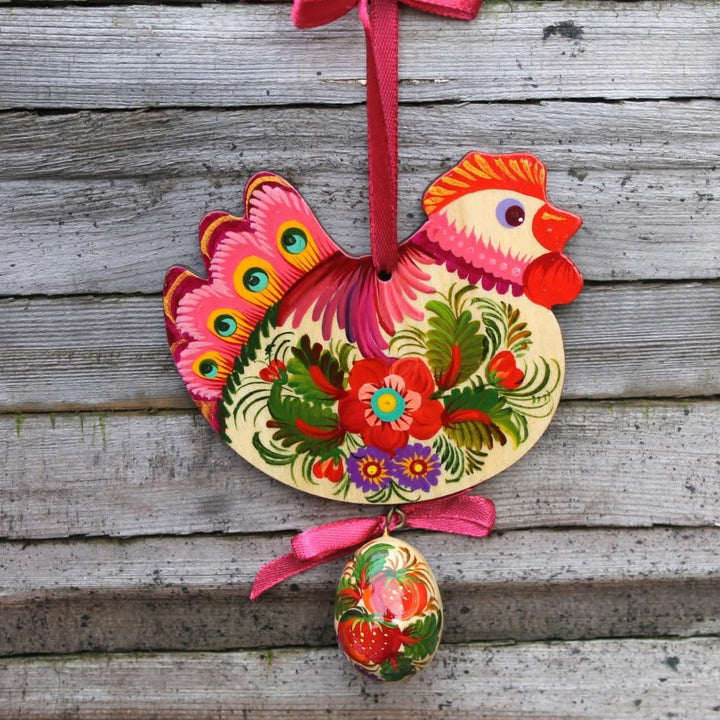 Osteranhänger für Zweige oder Fenster Deko -Huhn mit Osterei 11 x 8,5 x 0,5 cm + das Ei 3-4 сm aus H