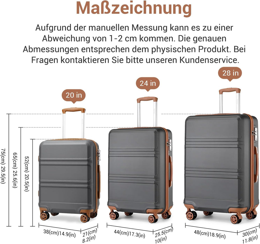 KONO Koffer Trolley Reisekoffer aus ABS+PC – Leichter Hartschalenkoffer mit 4 Zwillingsrollen und TS