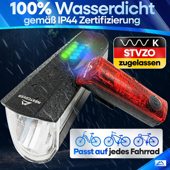 NEXTCOVER® Fahrradlicht Set mit [LightSense] Sensor &amp; 11h Akkulaufzeit I USB aufladbar &amp; wasserdicht