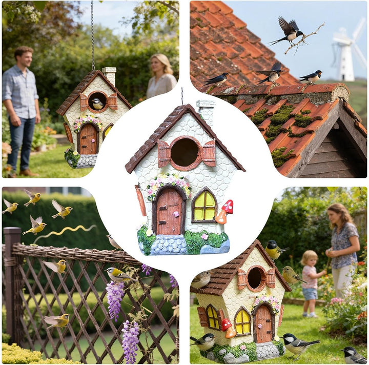Vogelhaus für den Aussenbereich, Winddicht, Kunstharz, mit Kette, wasserdicht, handbemalt, dekorativ