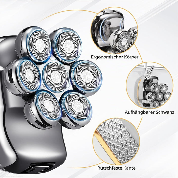 Rasierer Herren Elektrisch, 6 in 1 Glatzen Rasierer Herren für 0,0 mm, IPX6 Wasserdicht Kopfrasierer