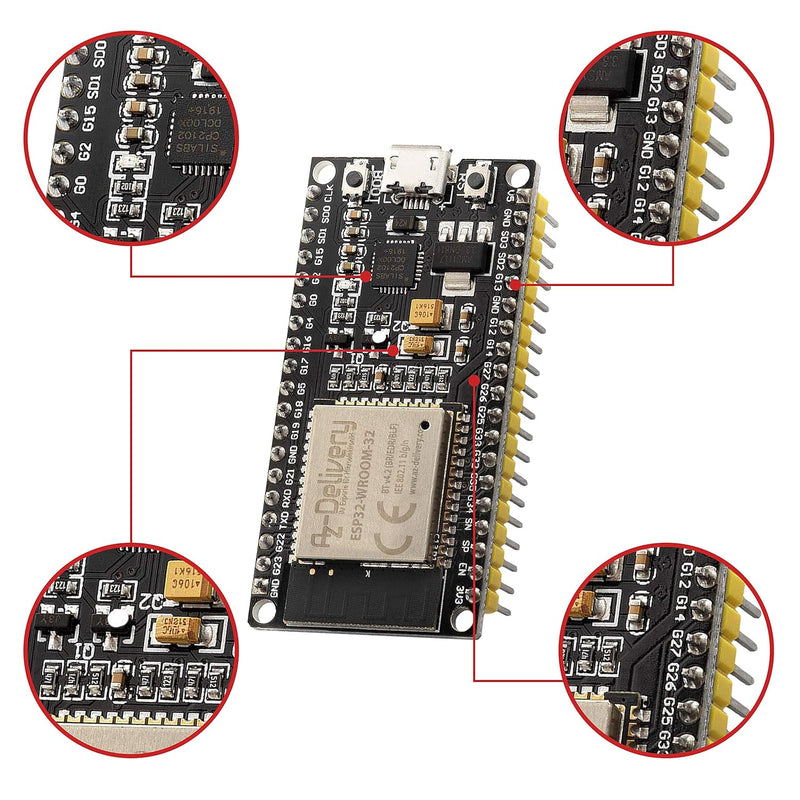 AZDelivery 5 x ESP32 NodeMCU Module WLAN WiFi Dev Kit C Development Board mit CP2102 (Nachfolgermode