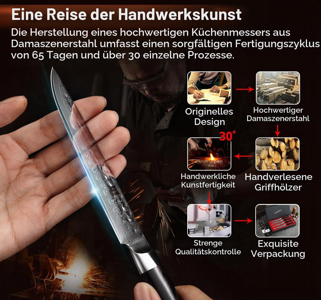 XINZUO 4-Teilig Steakmesser Set, 12.4cm Steakbesteck für 4 Personen, profi Damaststahl Steakmesser s