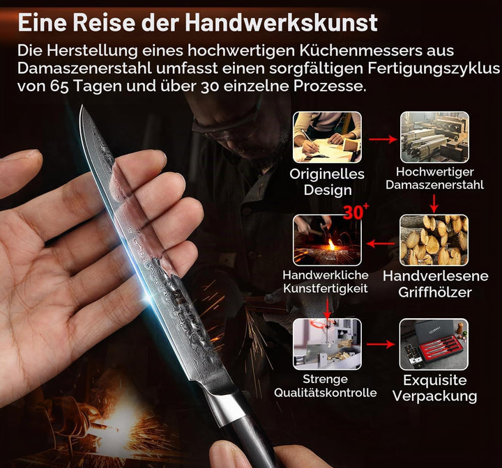 XINZUO 4-Teilig Steakmesser Set, 12.4cm Steakbesteck für 4 Personen, profi Damaststahl Steakmesser s