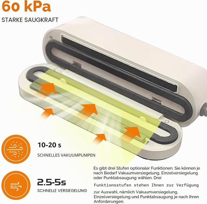 Mini Vakuumierer, Tragbar 60 KPA Folienschweissgerät mit 3 Temperaturstufen, 5 Beutel, 1 Inflator Ad
