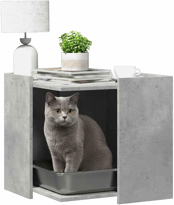 Katzenklo Betongrau 53x53x51 cm Holzwerkstoff mit verstecktem Design, Stabiler Holzwerkstoff, platzs