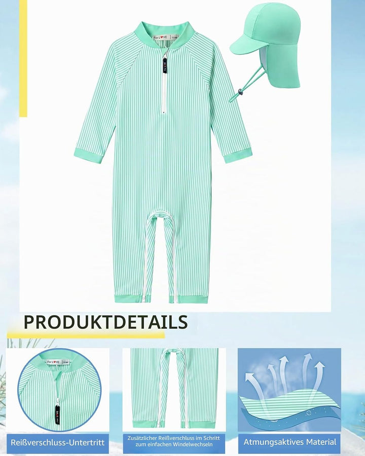 weVSwe Baby Bademode UPF 50+ Schutz Junge Badeanzüge Schrittreissverschluss Langarm mit Sommer Sonne