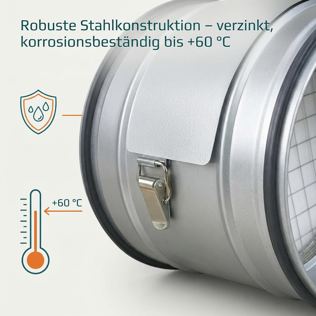 Easy Act Grobstaubfilter rund Ø 125 mm für Zuluft, Rohrfilter aus verzinktem Stahl zur Grobpartikel-