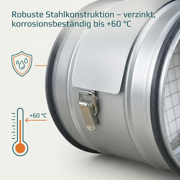 Easy Act Grobstaubfilter rund Ø 125 mm für Zuluft, Rohrfilter aus verzinktem Stahl zur Grobpartikel-